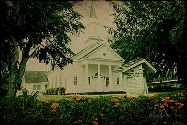 Vintage photo of the front of The Church at Koloa.