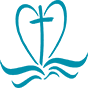 Clipart outline of a heart with a cross in the middle over an open bible representing Women's Ministry at The Church at Koloa.